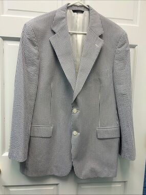 Brooks Brothers Blazer Men's Blue White Seersucker Striped Cotton Jacket 44R 39W